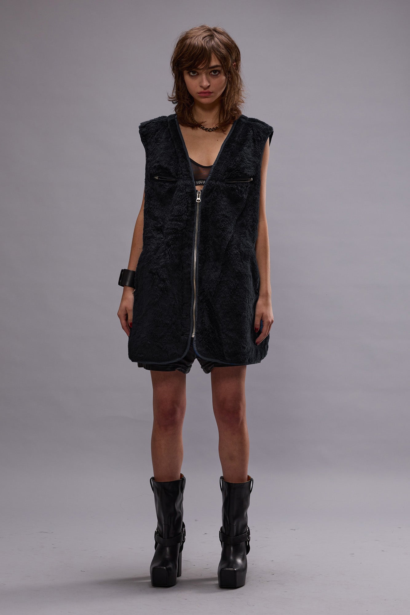 ZIPPERED FUR VEST - MIDNIGHT | R13 outlet