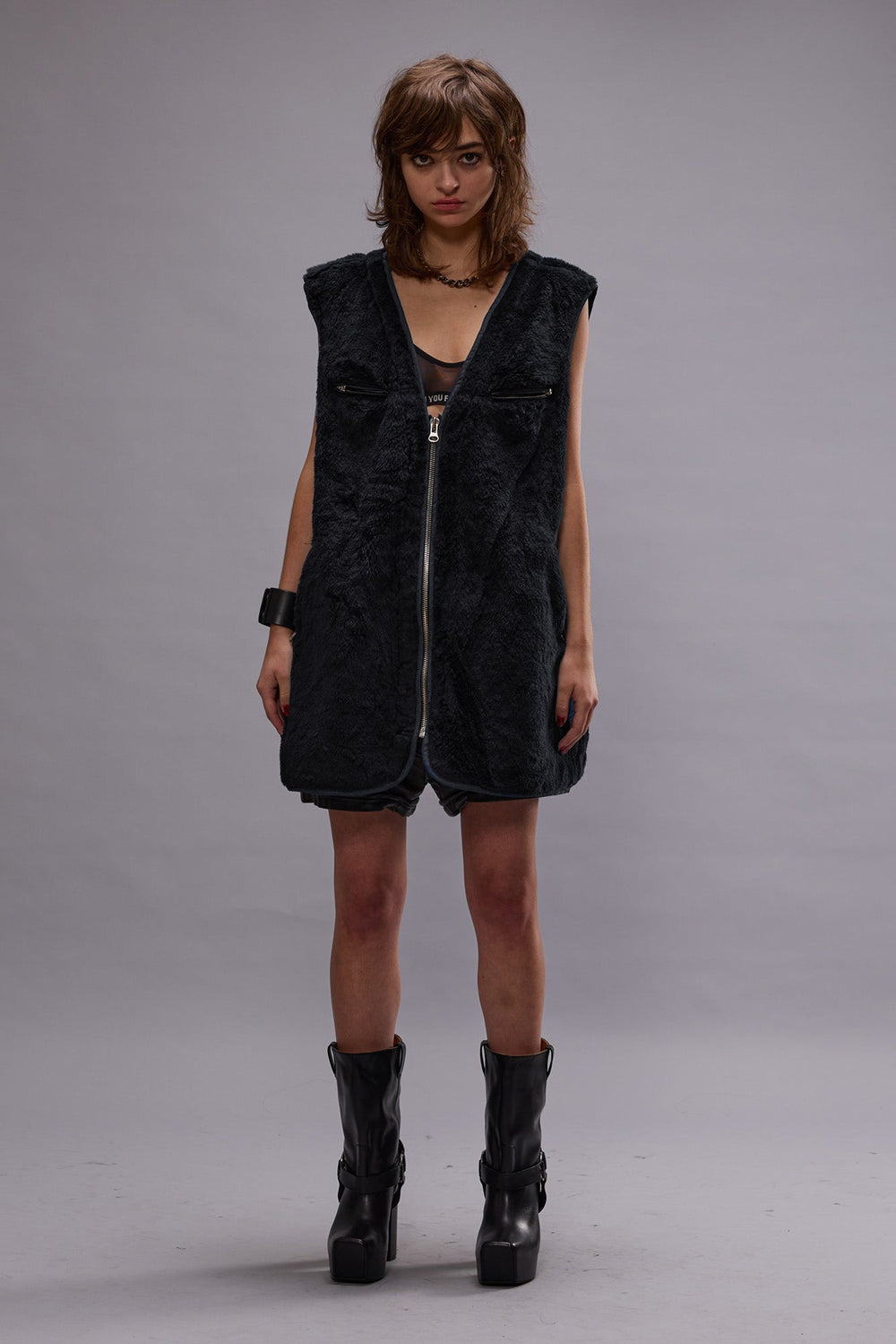 ZIPPERED FUR VEST - MIDNIGHT | R13 outlet
