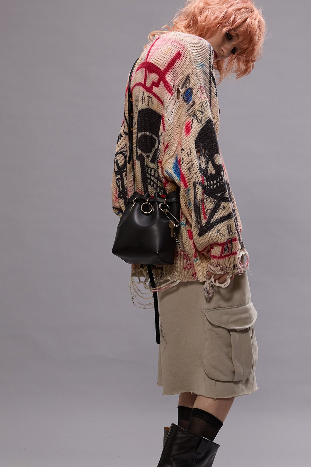 PRINTED OVERSIZED SWEATER - SKULL GRAFFITI PRINT | R13 ONLINE