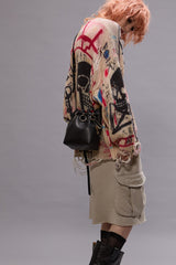 PRINTED OVERSIZED SWEATER - SKULL GRAFFITI PRINT | R13 ONLINE