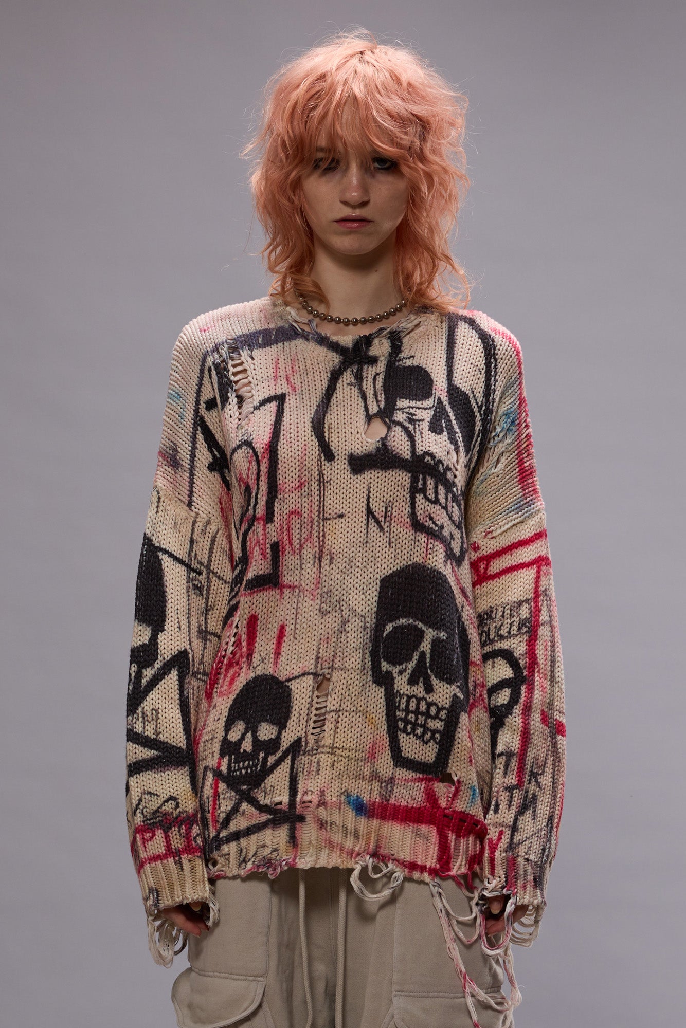 PRINTED OVERSIZED SWEATER - SKULL GRAFFITI PRINT | R13 ONLINE