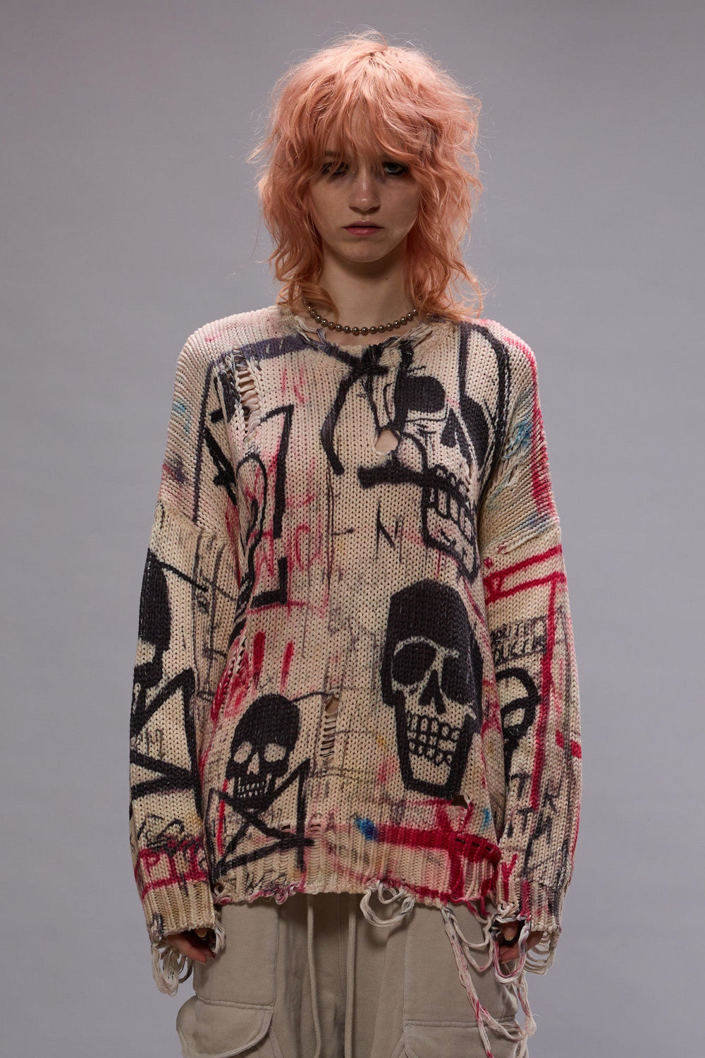 PRINTED OVERSIZED SWEATER - SKULL GRAFFITI PRINT | R13 ONLINE