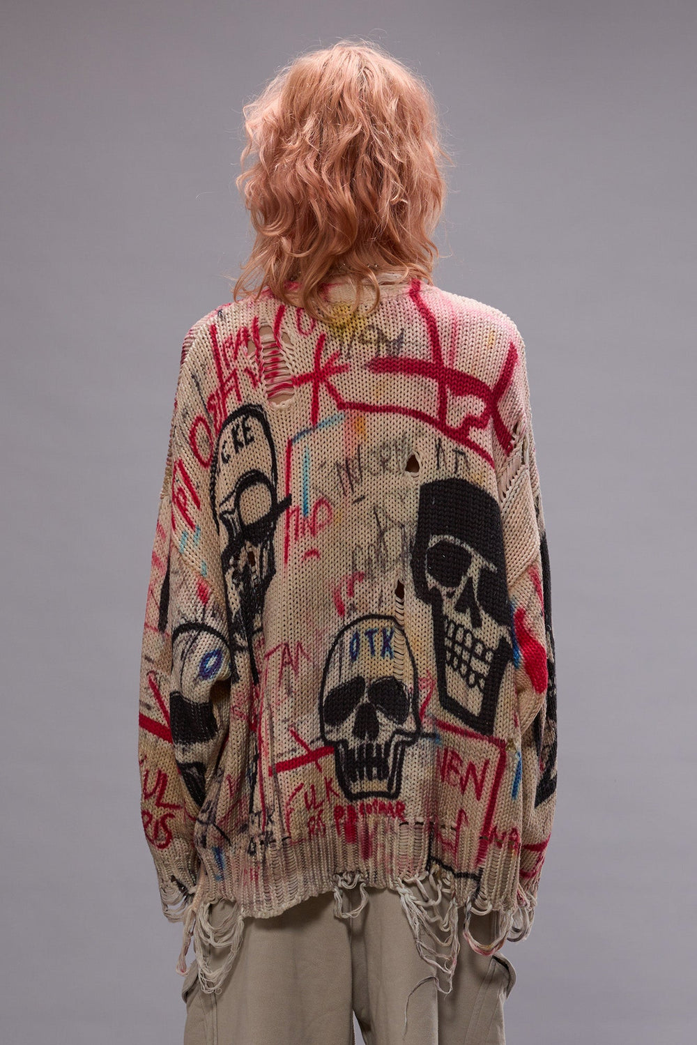 PRINTED OVERSIZED SWEATER - SKULL GRAFFITI PRINT | R13 ONLINE