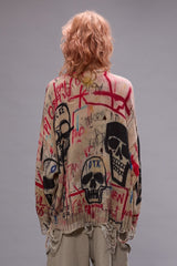 PRINTED OVERSIZED SWEATER - SKULL GRAFFITI PRINT | R13 ONLINE