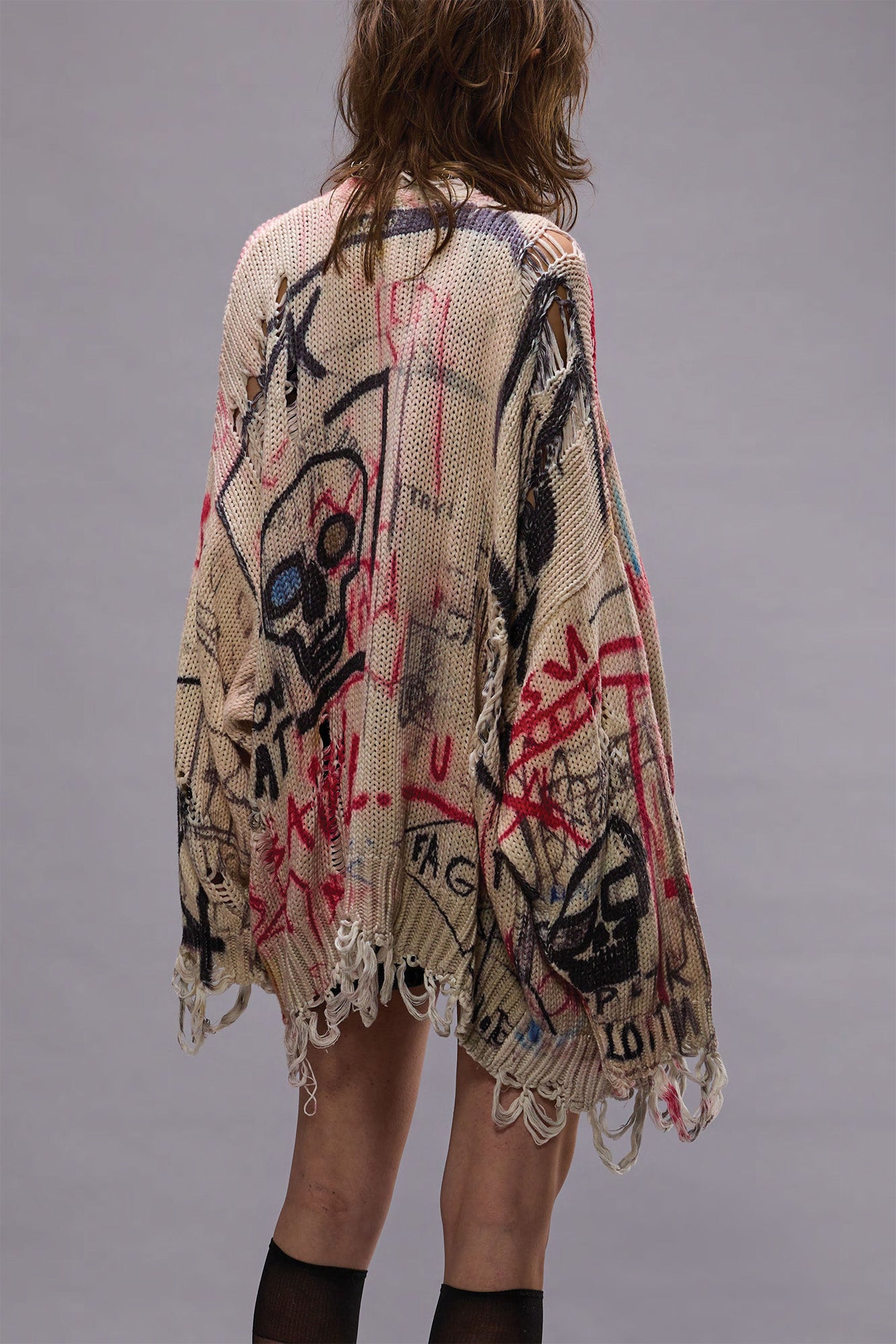 PRINTED OVERSIZED CARDIGAN - SKULL GRAFFITI PRINT | R13 US