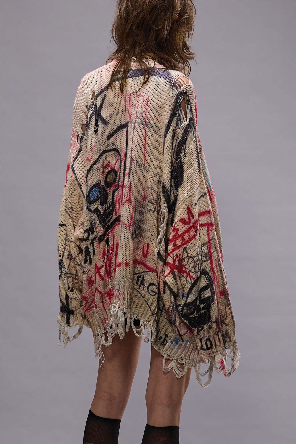 PRINTED OVERSIZED CARDIGAN - SKULL GRAFFITI PRINT | R13 US