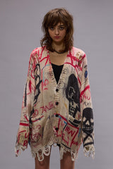 PRINTED OVERSIZED CARDIGAN - SKULL GRAFFITI PRINT | R13 US