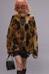 BOYFRIEND SWEATER WITH CAST-OFF NECK - LEOPARD | R13 for sale