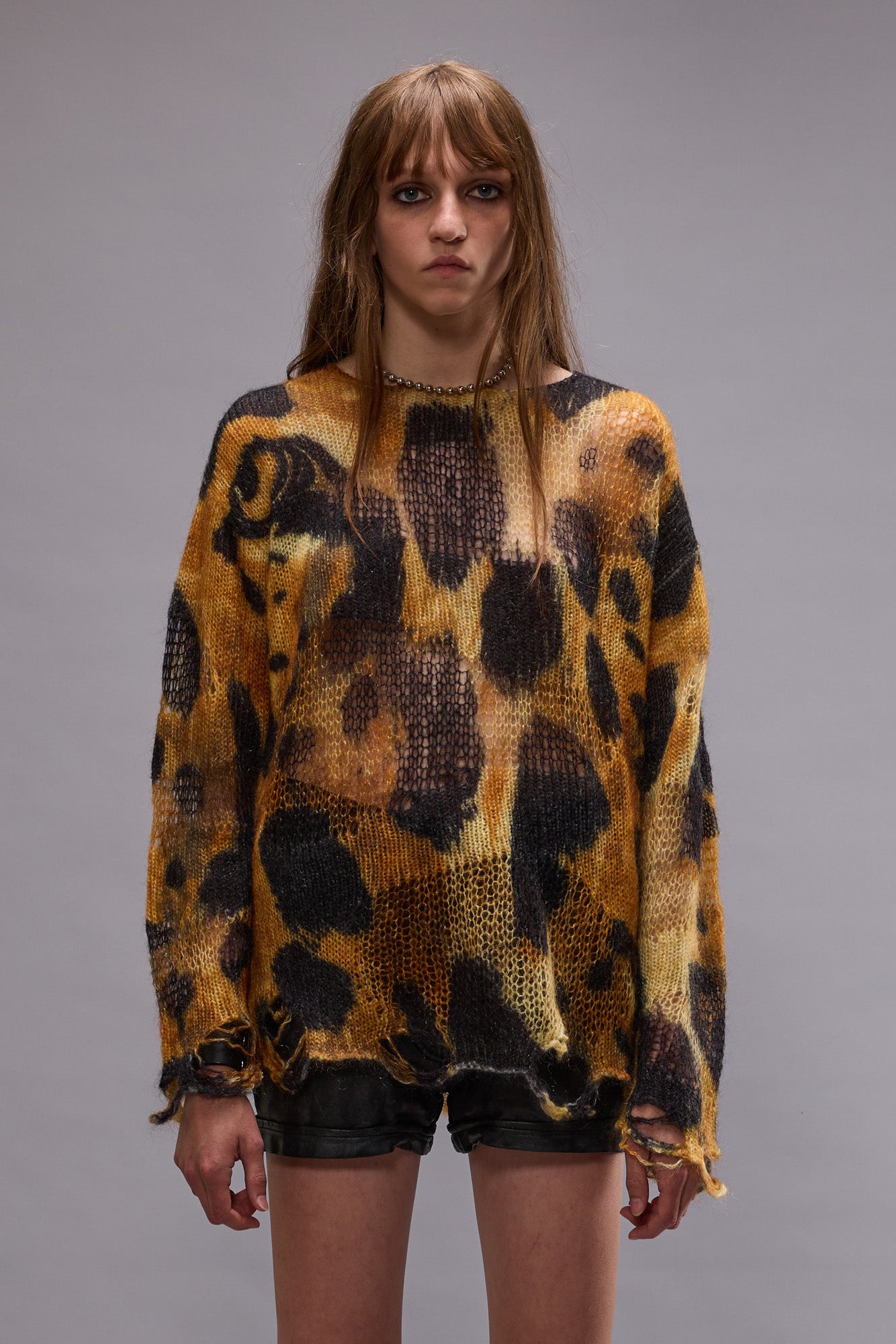 BOYFRIEND SWEATER WITH CAST-OFF NECK - LEOPARD | R13 for sale