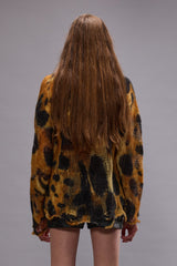 BOYFRIEND SWEATER WITH CAST-OFF NECK - LEOPARD | R13 for sale