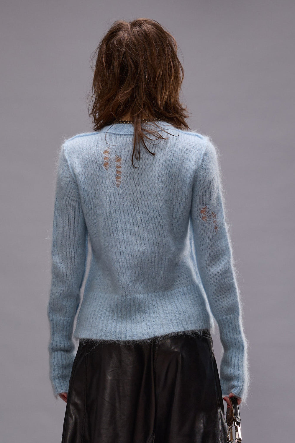 ELONGATED SHRUNKEN CREWNECK CARDIGAN - LIGHT BLUE | R13 sale