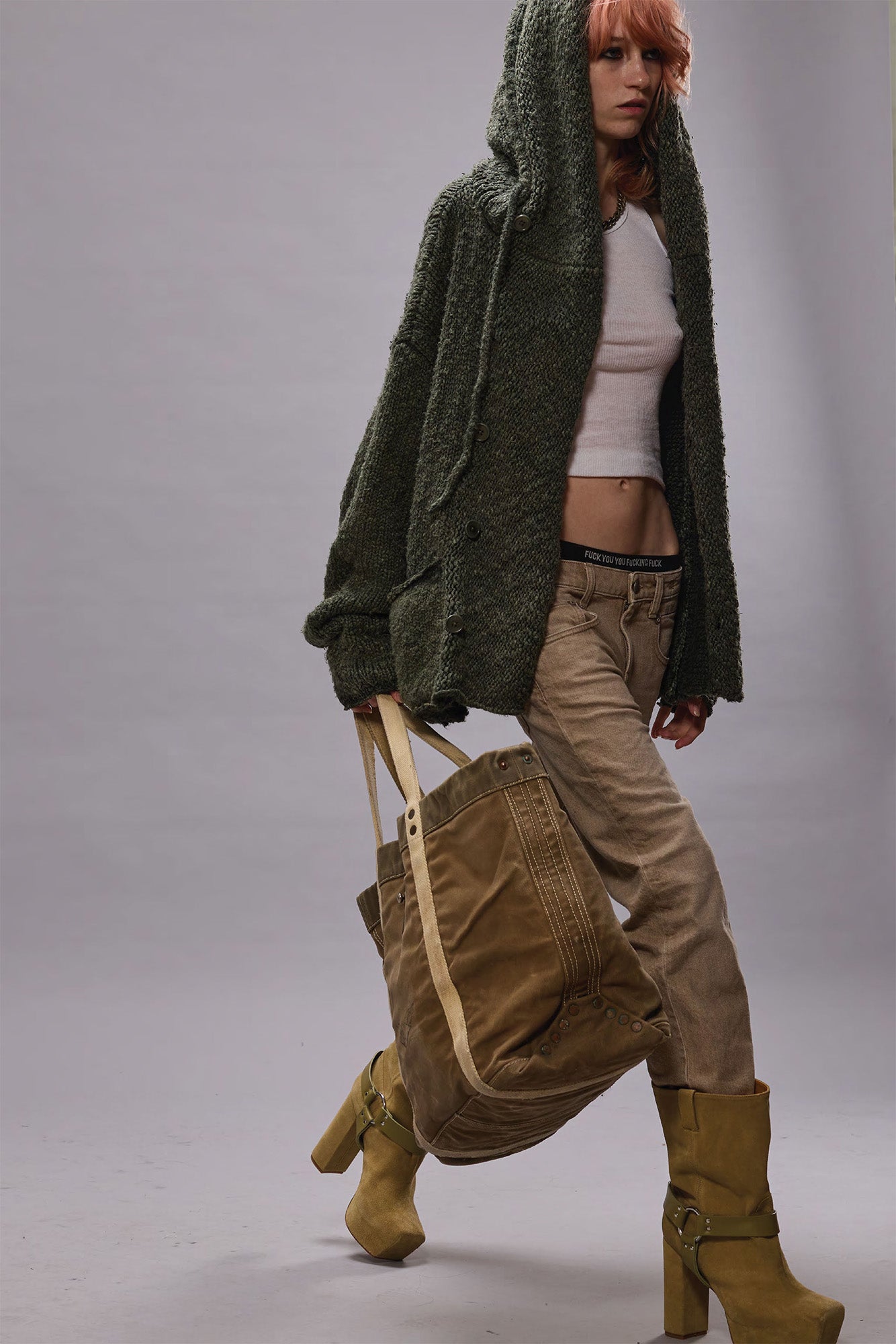 HOODED PARKA CARDIGAN - WASHED OLIVE | R13 discount