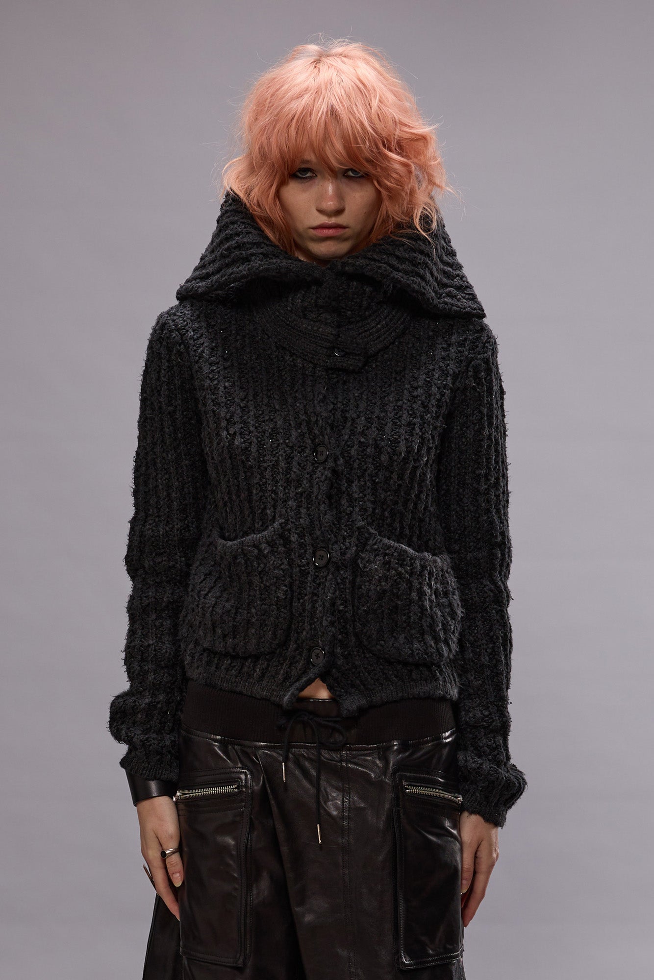 HIGH NECK SHRUNKEN CARDIGAN - WASHED BLACK | R13 US
