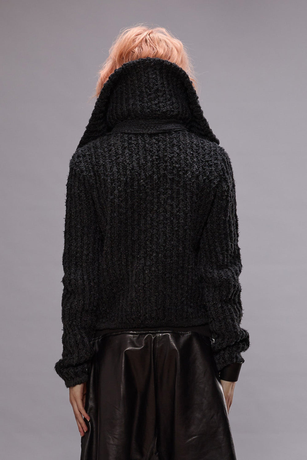 HIGH NECK SHRUNKEN CARDIGAN - WASHED BLACK | R13 US