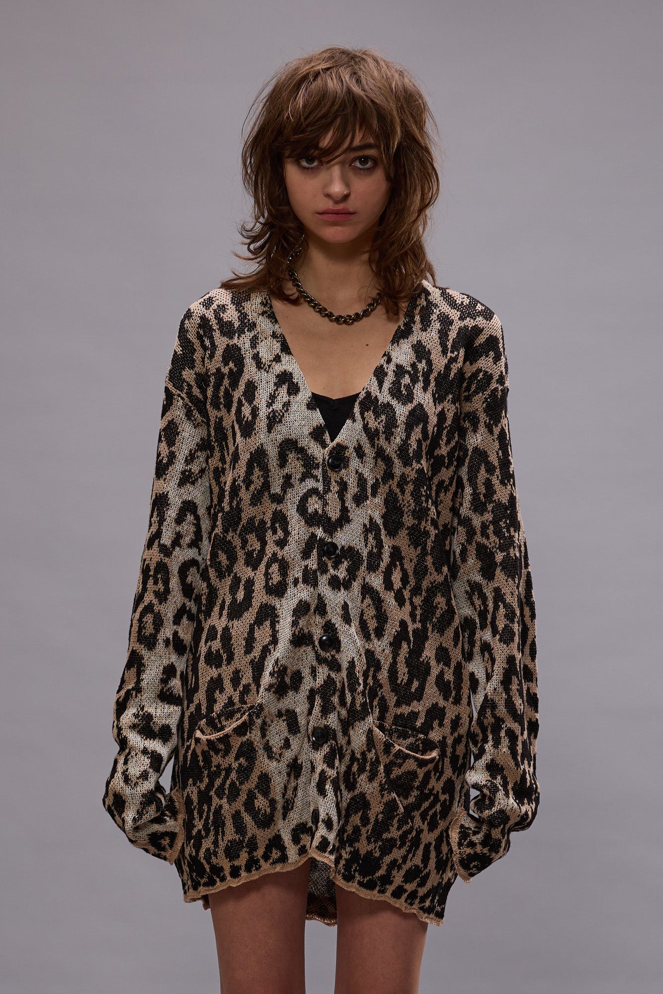 BOYFRIEND CARDIGAN - LIGHT LEOPARD JACQUARD | R13 outlet