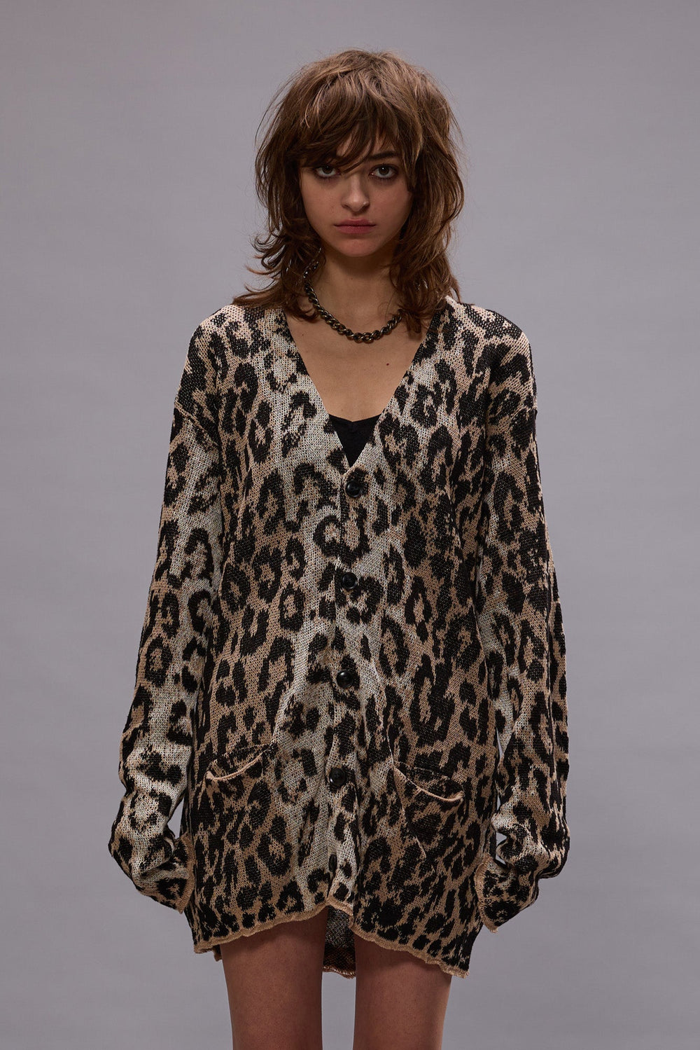 BOYFRIEND CARDIGAN - LIGHT LEOPARD JACQUARD | R13 outlet