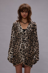 BOYFRIEND CARDIGAN - LIGHT LEOPARD JACQUARD | R13 outlet
