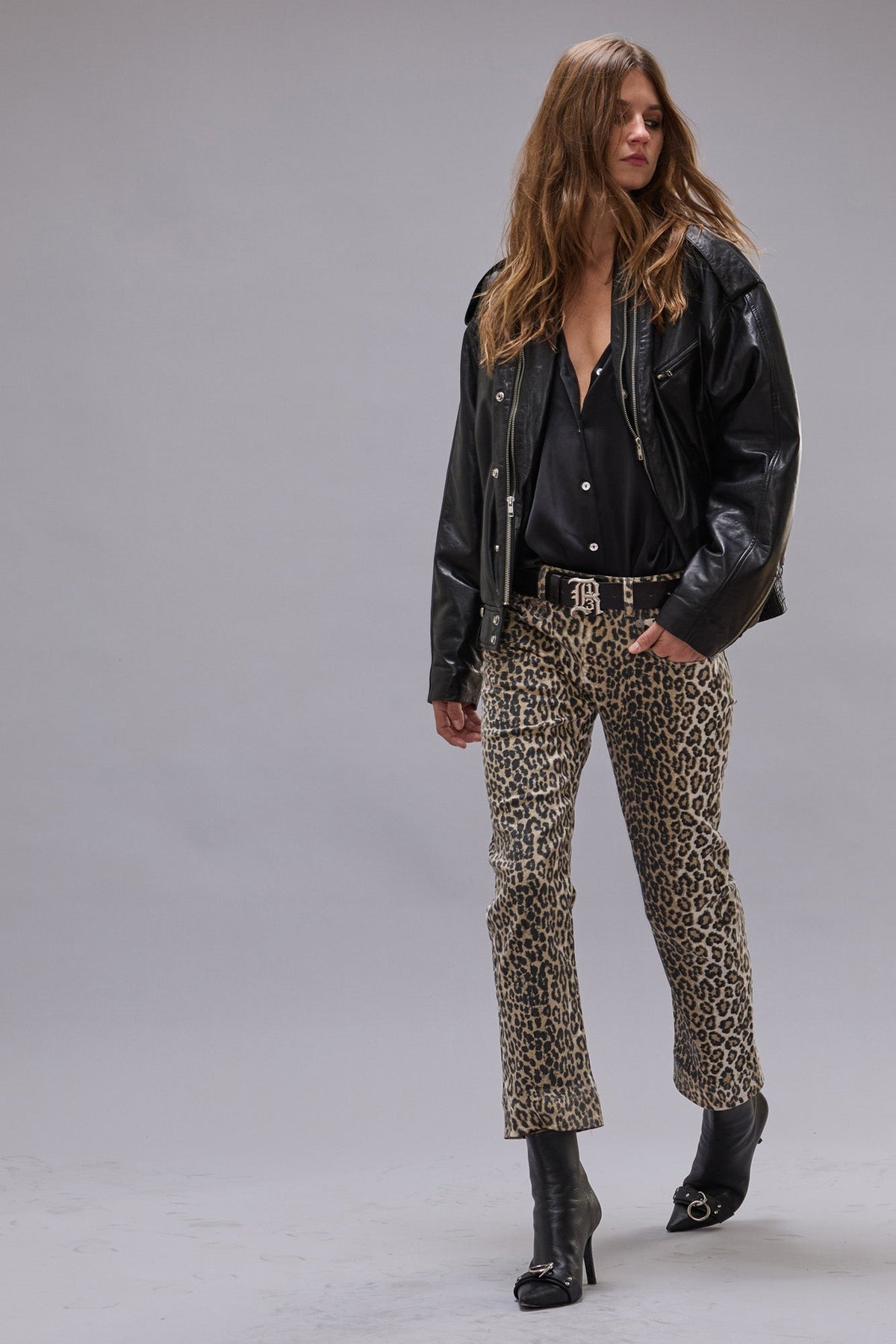 BOY STRAIGHT - ECRU LEOPARD STRETCH | R13 discount