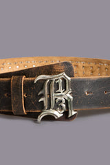 STUDDED LOGO BUCKLE BELT - BROWN | R13 outlet