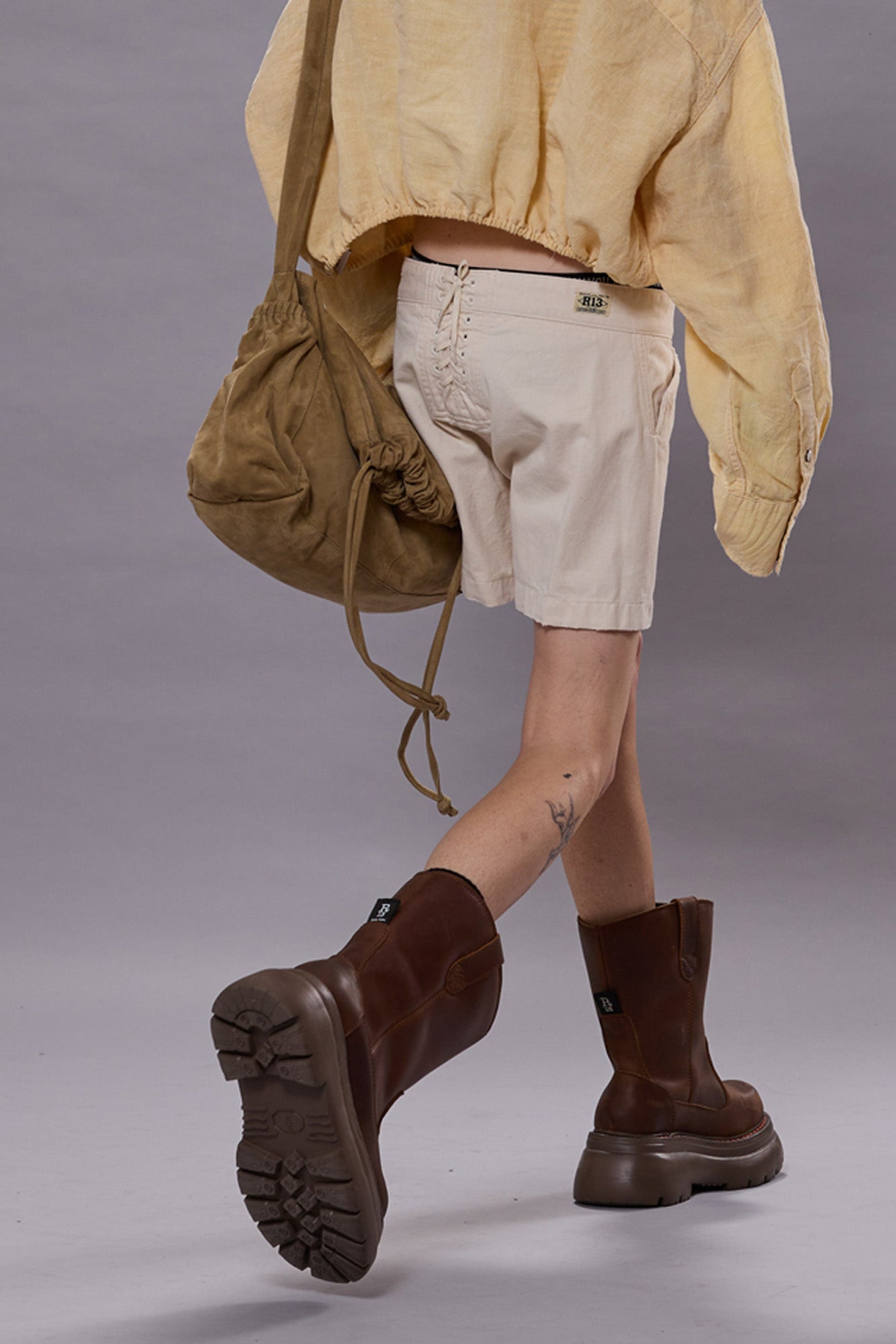 LACE BACK SAILOR SHORT - NATURAL SLUBBY TWILL | R13 discount