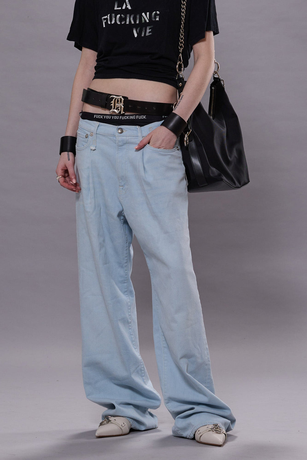 DAMON PLEATED JEAN - FADED BLUE STRETCH | R13 sale