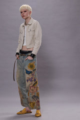 ARTICULATED KNEE CROPPED JEAN - APPLIQUE DENIM | R13 outlet