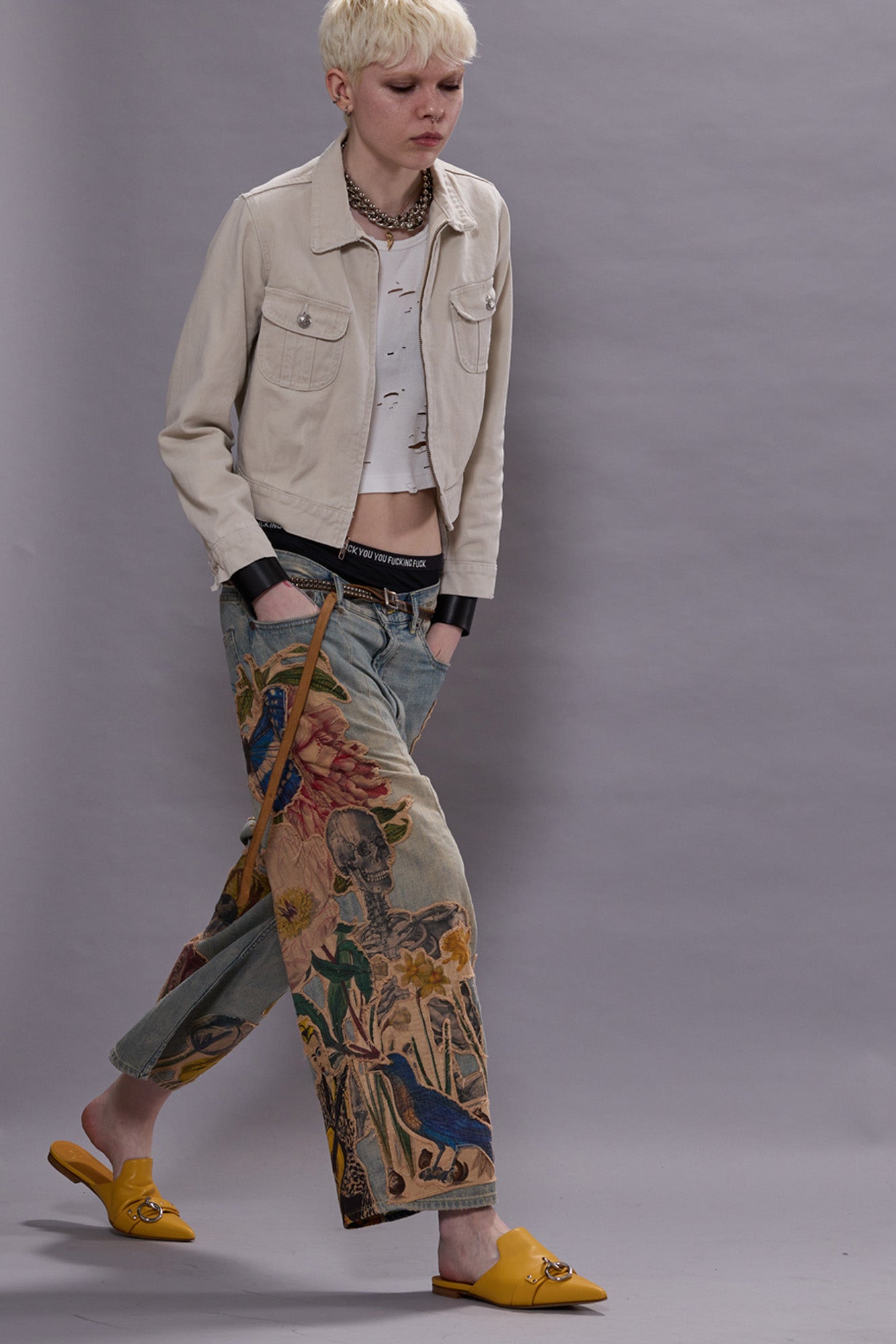 ARTICULATED KNEE CROPPED JEAN - APPLIQUE DENIM | R13 outlet