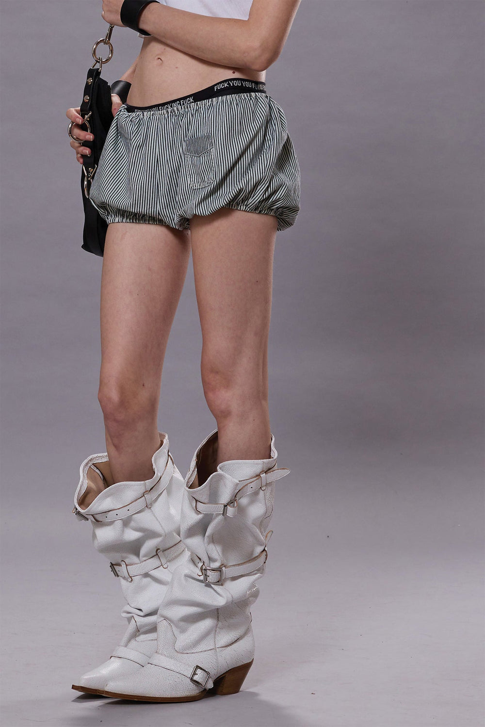 RELAXED BLOOMER SHORT - ECRU RAILROAD STRIPE | R13 ONLINE