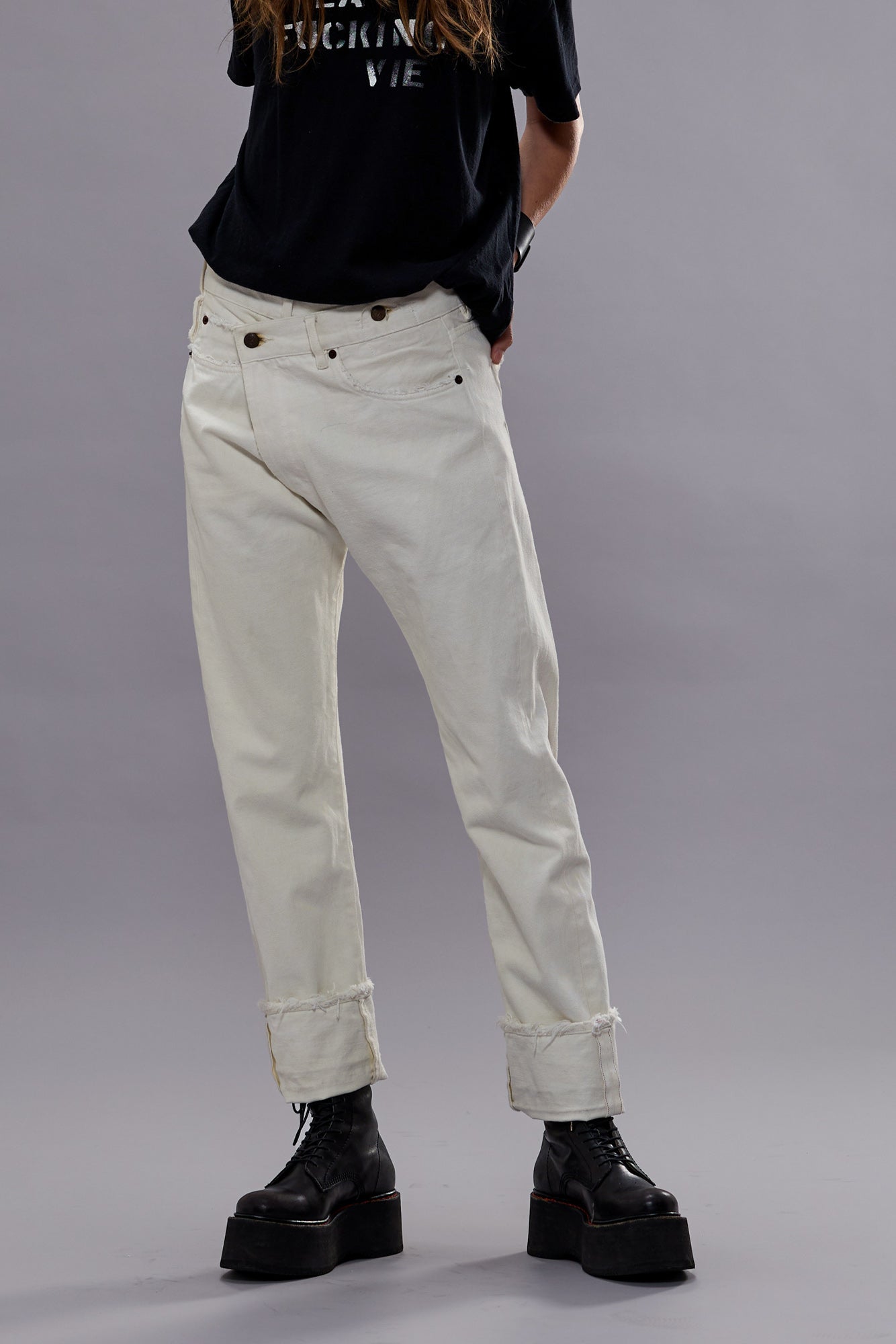 CUFFED CROSSOVER JEAN - BENNETT WHITE SELVEDGE | R13 discount