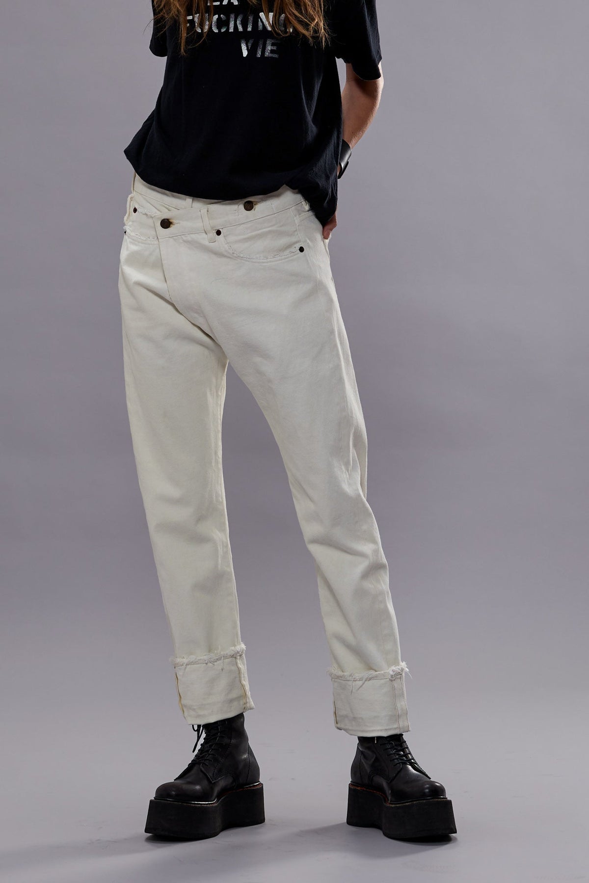 CUFFED CROSSOVER JEAN - BENNETT WHITE SELVEDGE | R13 discount