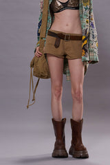 MICRO CHINO SHORT - KHAKI SLUBBY TWILL | R13 for sale
