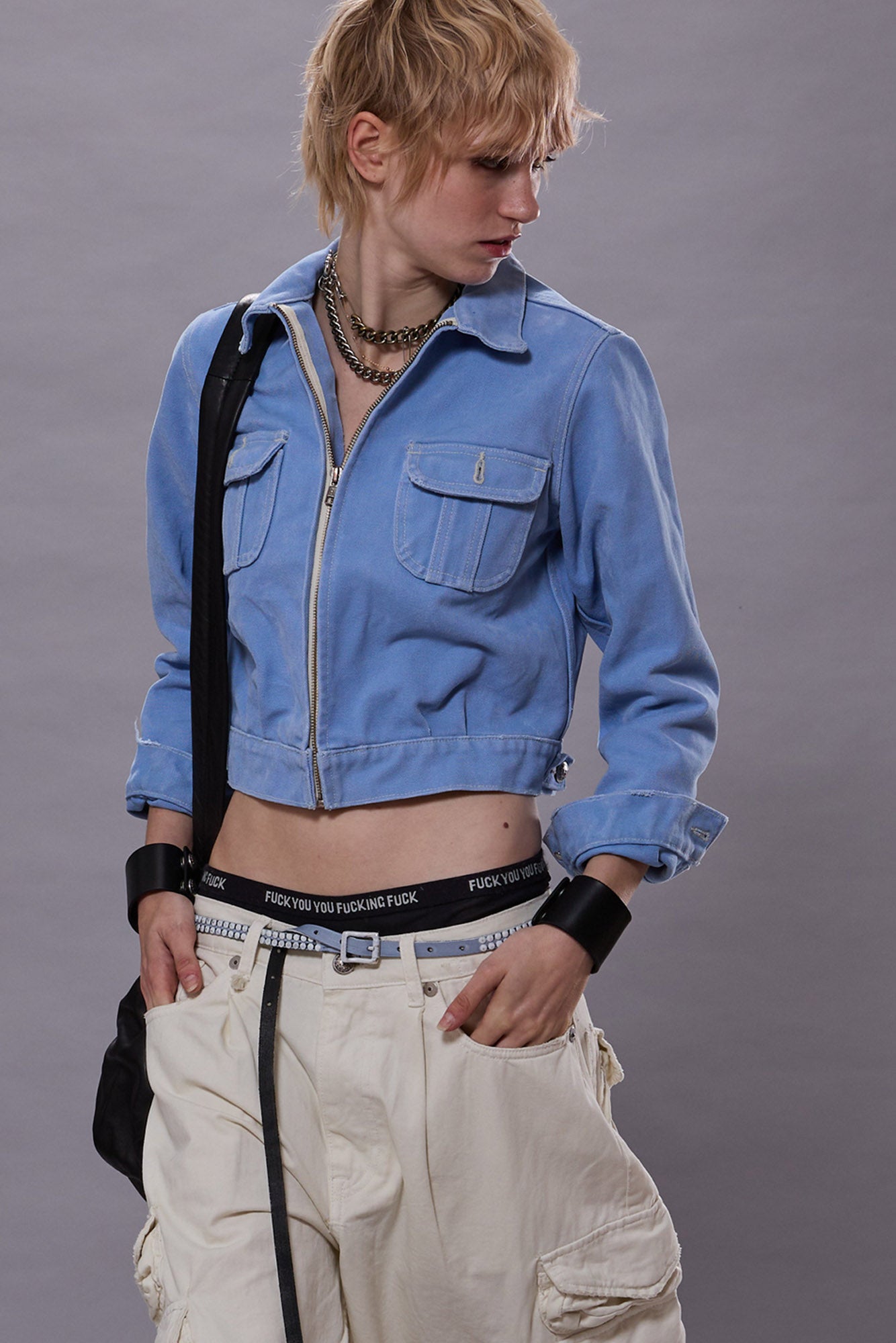 CROPPED RIDER JACKET - SKY BLUE DUCK CANVAS | R13 sale
