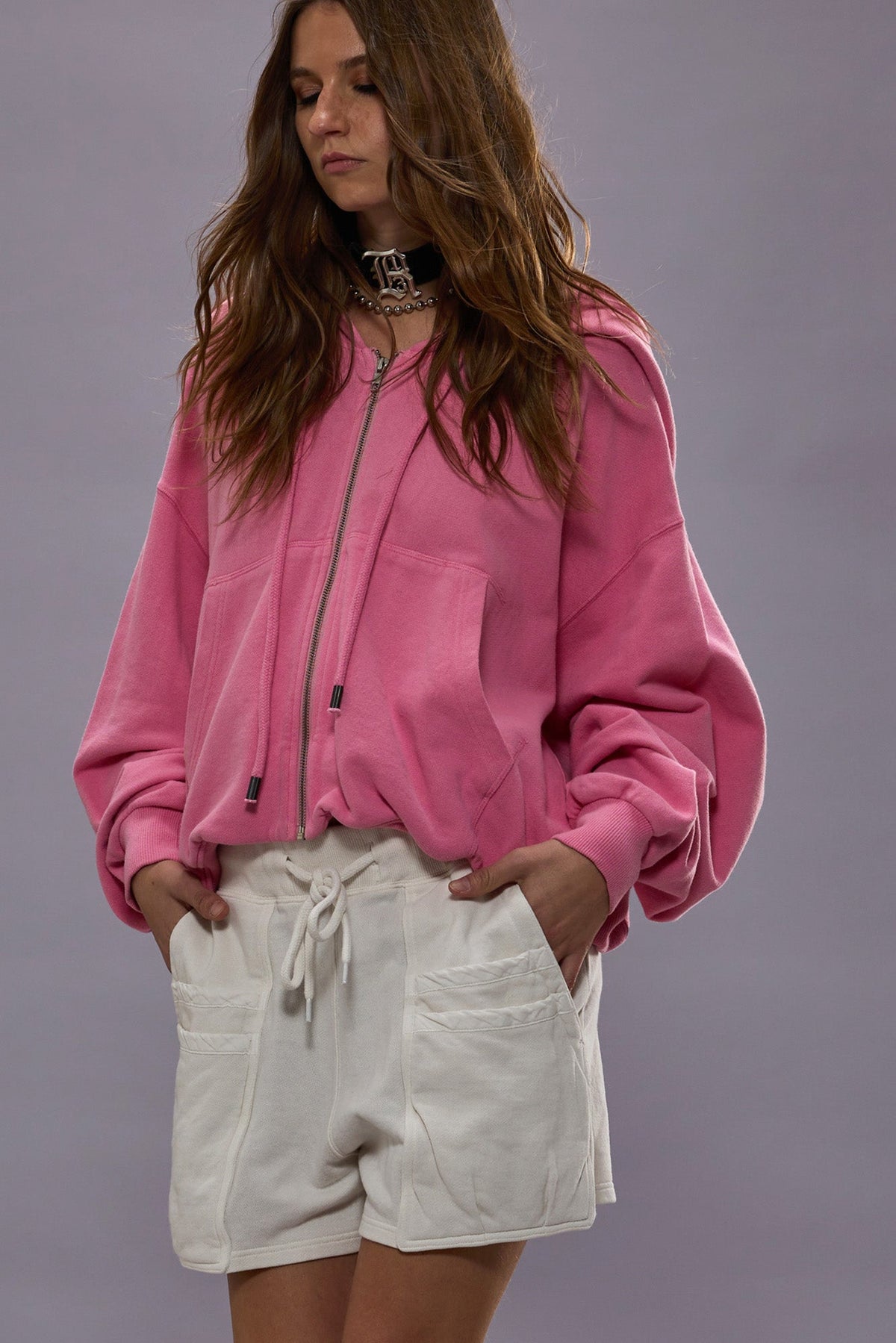 BALLOON ZIP-UP HOODIE - PINK | R13 sale