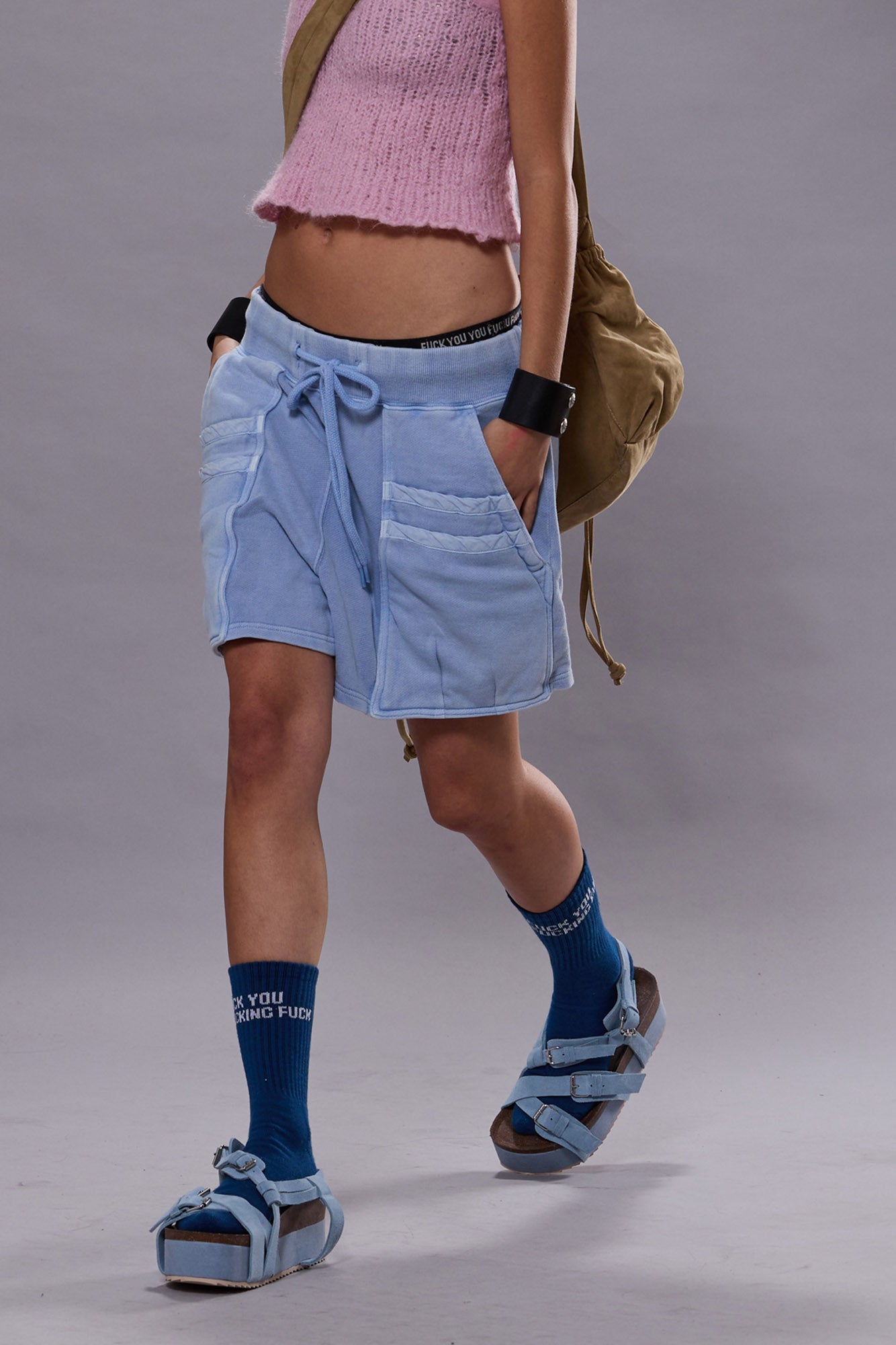 LAYERED POCKET SWEATSHORT - LIGHT BLUE | R13 US