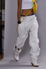 PLEATED POCKET STRAIGHT LEG LEATHER PANT - CRACKLE WHITE | R13 outlet
