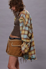 SHREDDED SEAM DROP NECK SHIRT - LIGHT BLUE/YELLOW PLAID | R13 ONLINE
