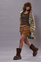 SHREDDED SEAM DROP NECK SHIRT - LIGHT BLUE/YELLOW PLAID | R13 ONLINE