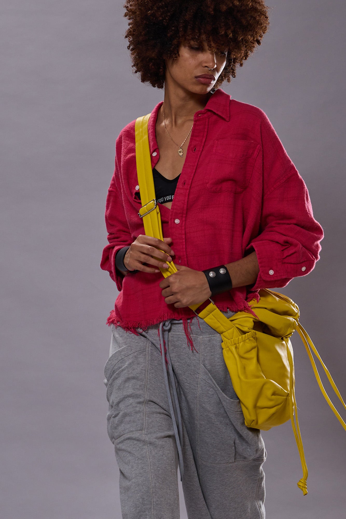 DROP NECK CROPPED SHIRT - OVERDYED FUCHSIA PLAID | R13 ONLINE