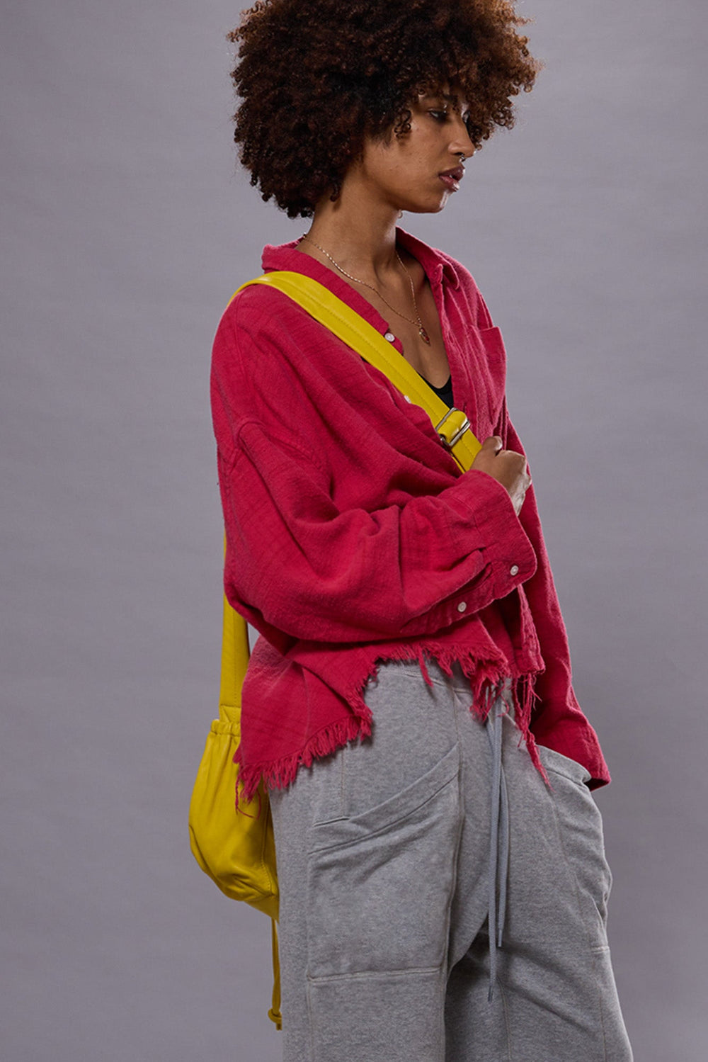 DROP NECK CROPPED SHIRT - OVERDYED FUCHSIA PLAID | R13 ONLINE