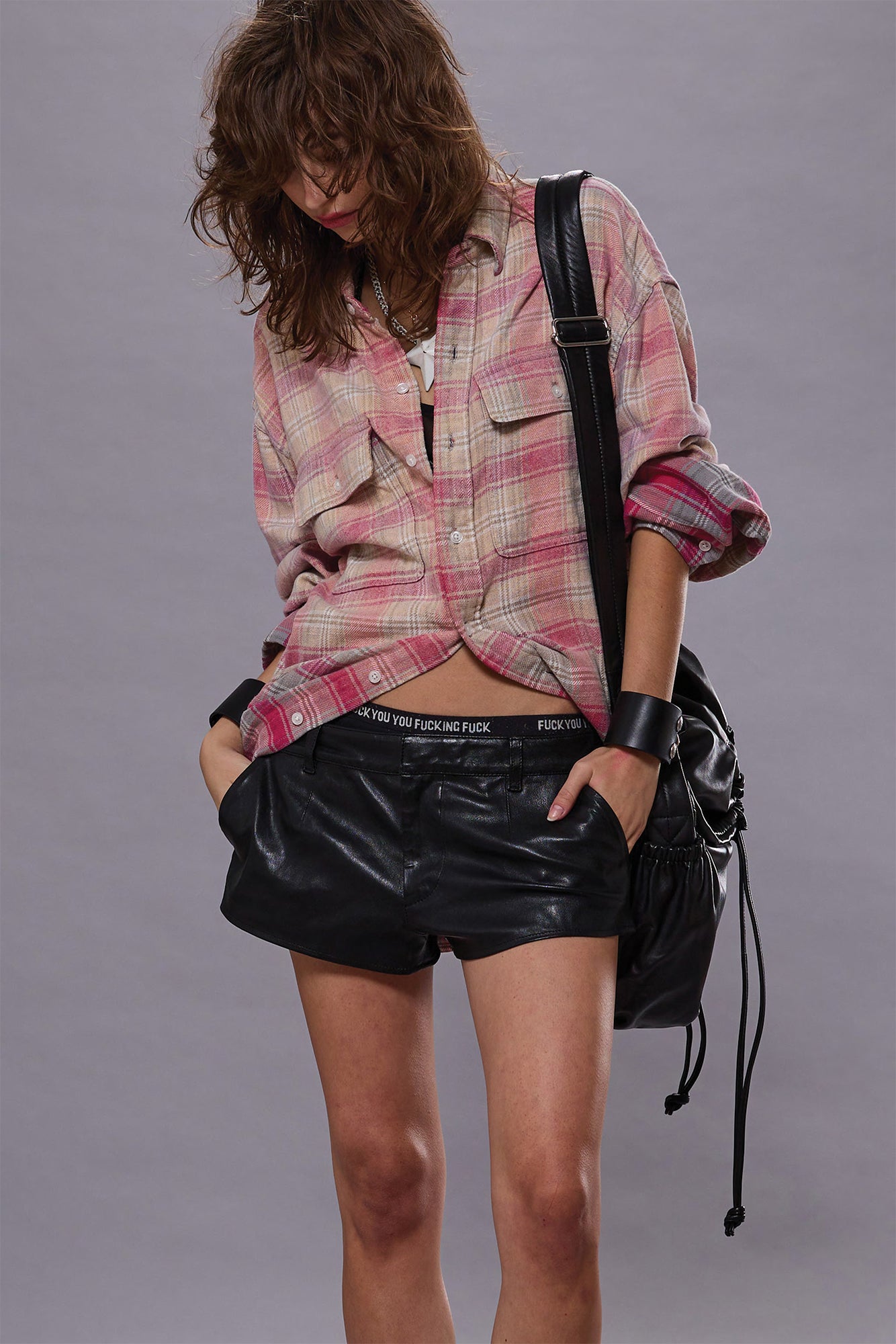 RELAXED WORKSHIRT - BLEACHED OUT PINK/GREY PLAID | R13 US