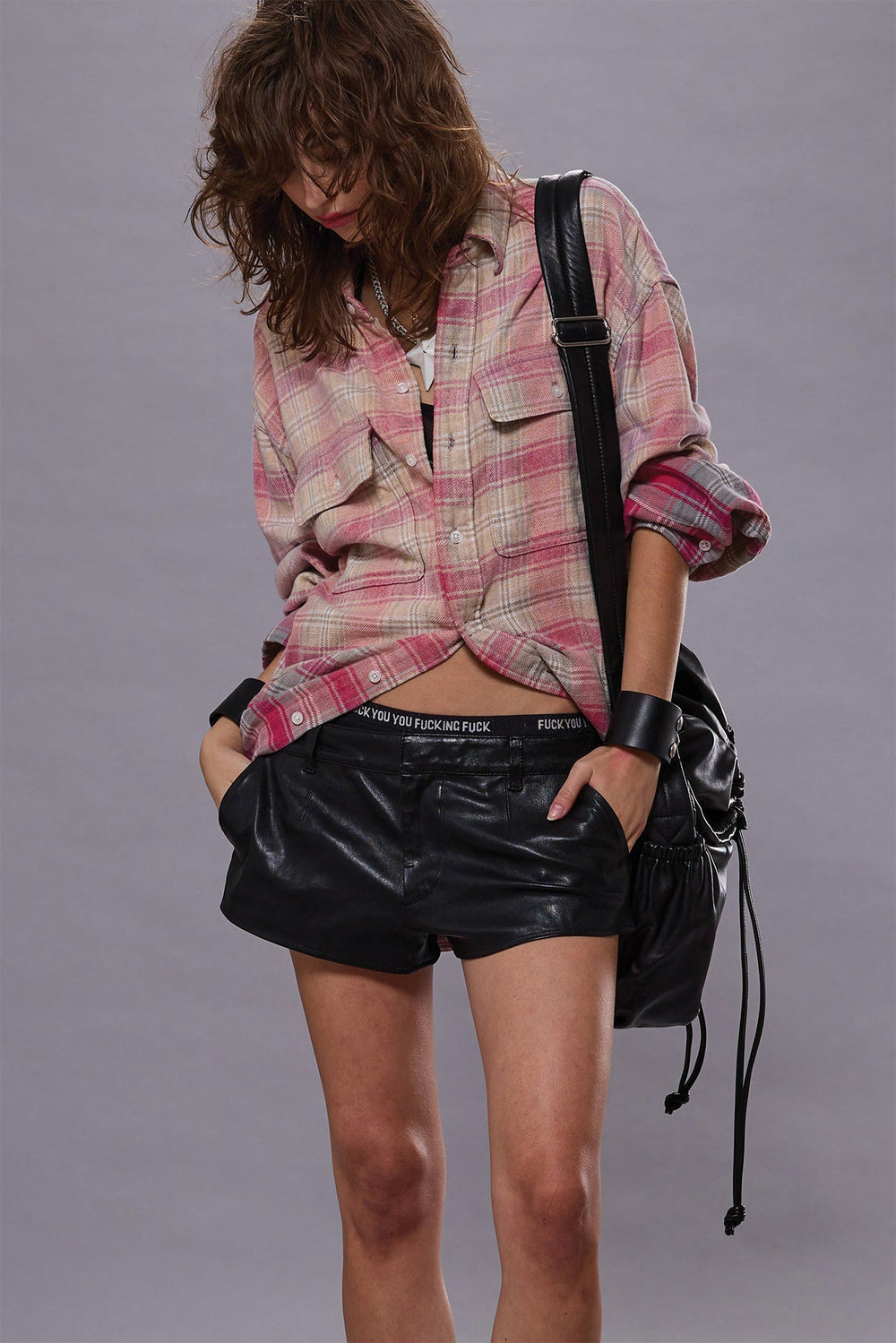 RELAXED WORKSHIRT - BLEACHED OUT PINK/GREY PLAID | R13 US