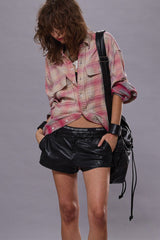 RELAXED WORKSHIRT - BLEACHED OUT PINK/GREY PLAID | R13 US