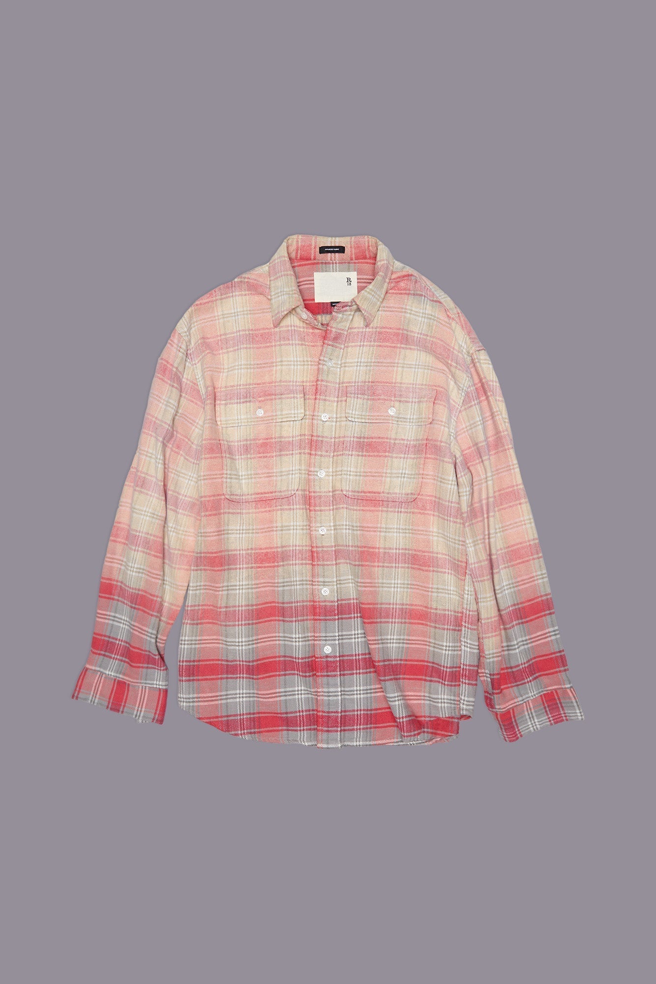 RELAXED WORKSHIRT - BLEACHED OUT PINK/GREY PLAID | R13 US