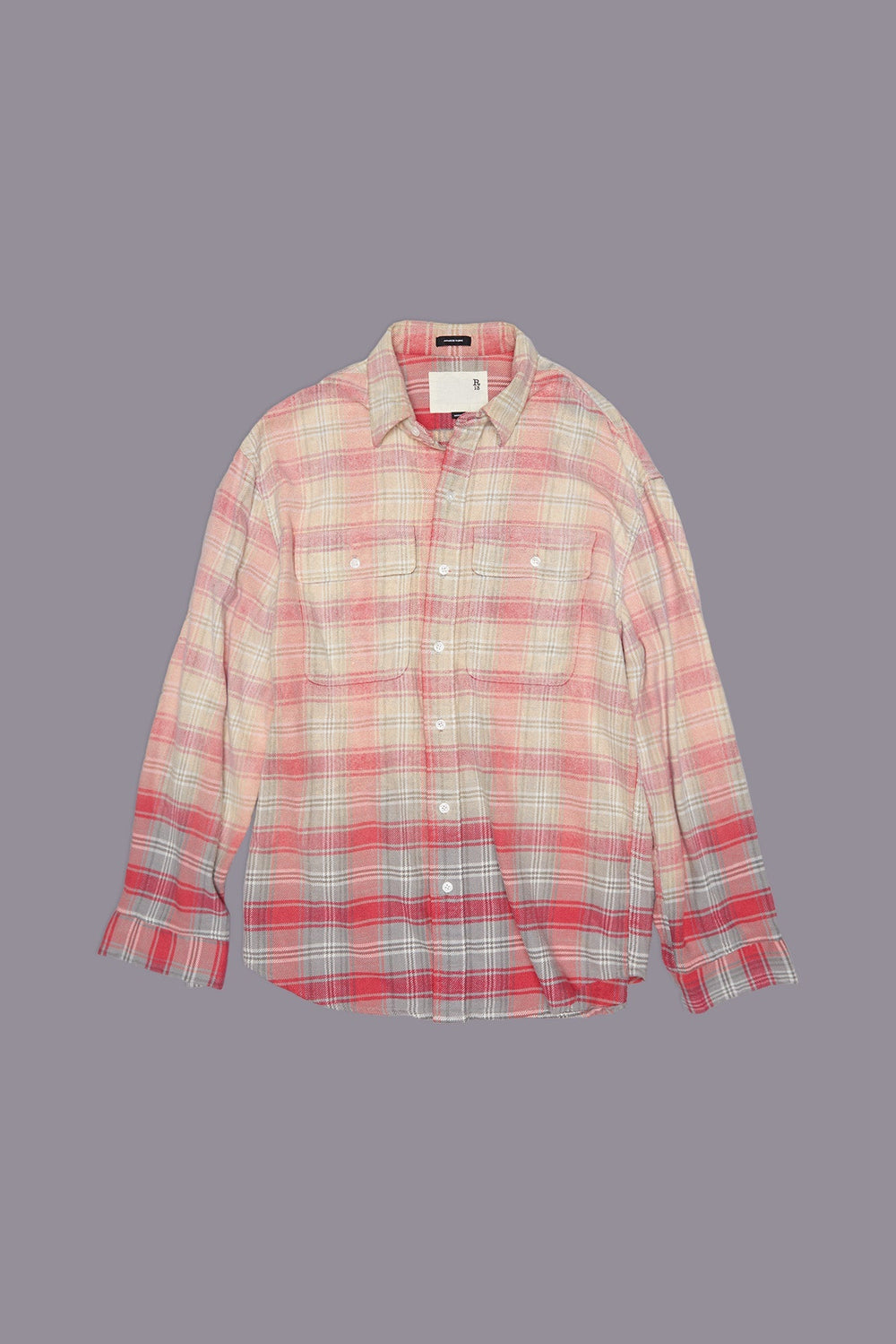 RELAXED WORKSHIRT - BLEACHED OUT PINK/GREY PLAID | R13 US