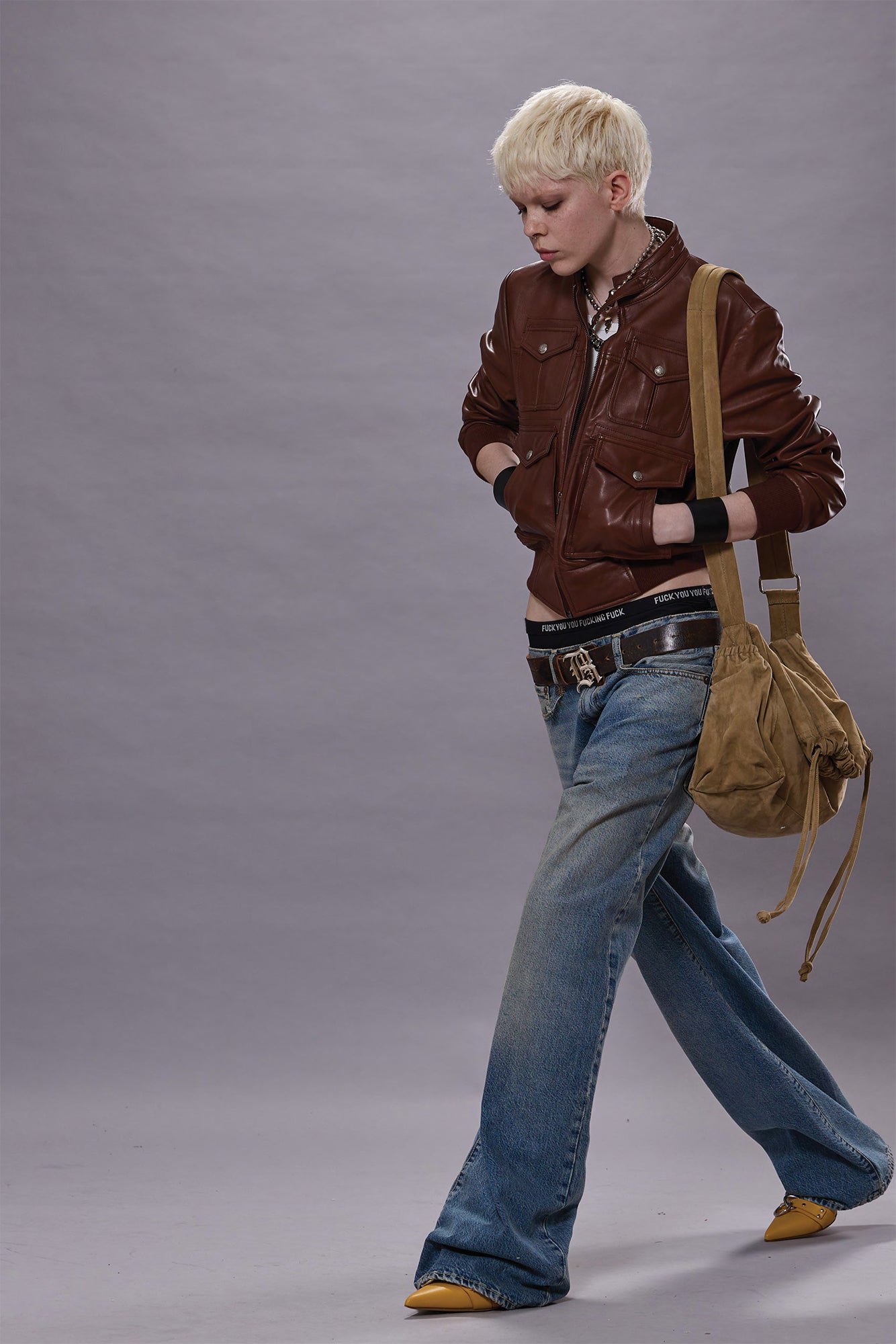 SHRUNKEN ZIP-UP LEATHER JACKET - BROWN | R13 US