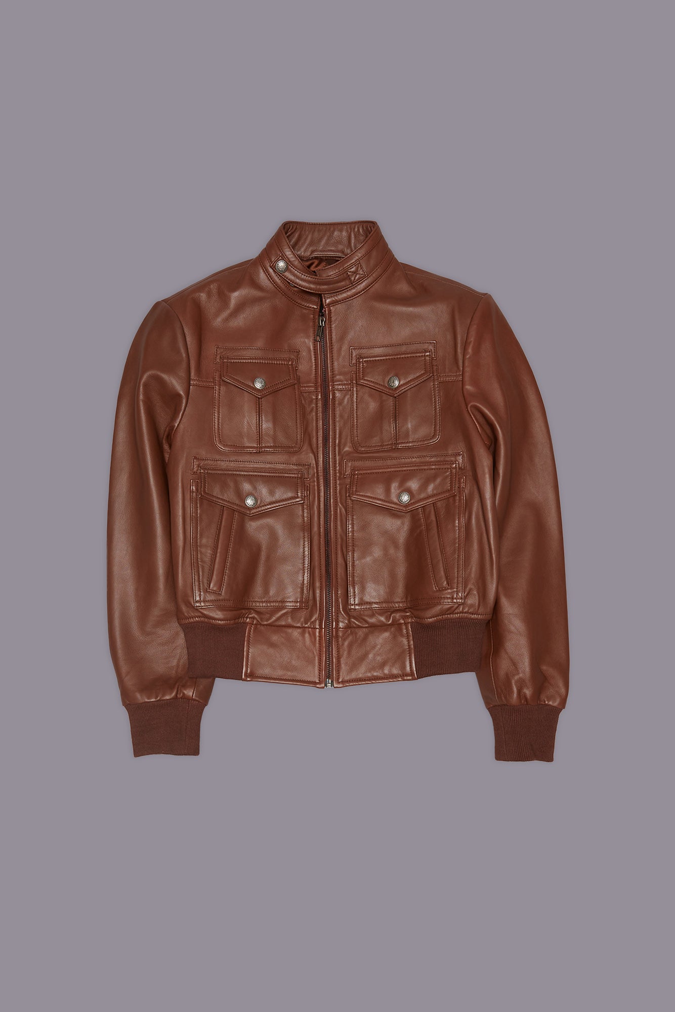 SHRUNKEN ZIP-UP LEATHER JACKET - BROWN | R13 US