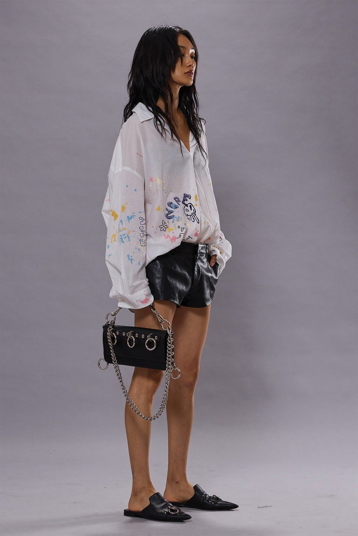 DROP NECK SHIRT - WHITE W/ PAINT SPLATTER AND SCRIBBLES | R13 near me