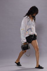 DROP NECK SHIRT - WHITE W/ PAINT SPLATTER AND SCRIBBLES | R13 near me