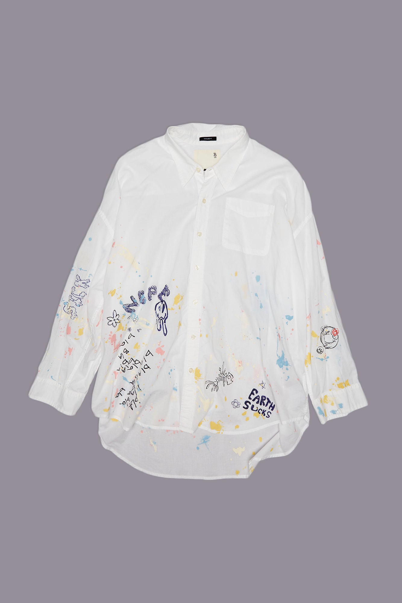 DROP NECK SHIRT - WHITE W/ PAINT SPLATTER AND SCRIBBLES | R13 near me