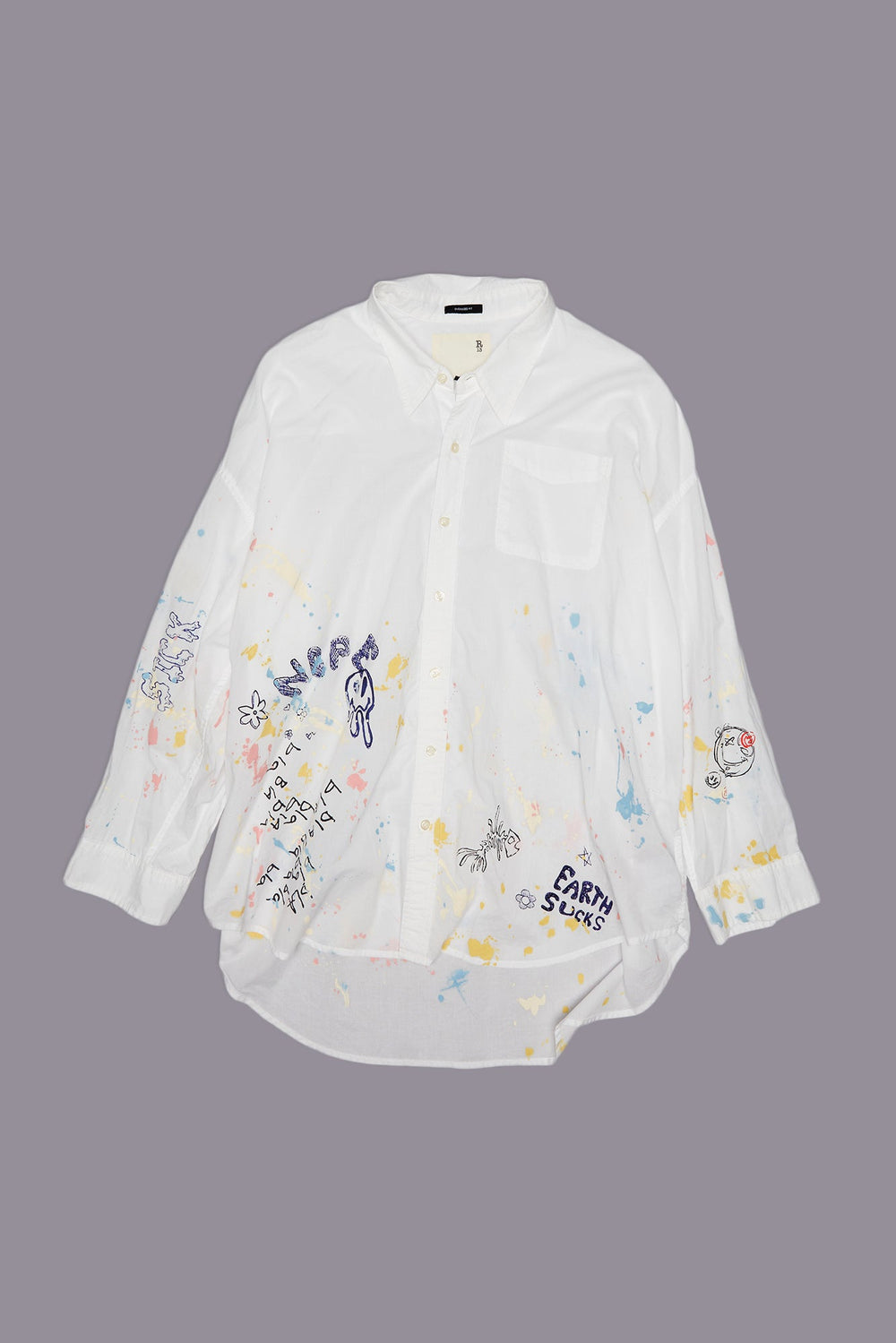 DROP NECK SHIRT - WHITE W/ PAINT SPLATTER AND SCRIBBLES | R13 near me